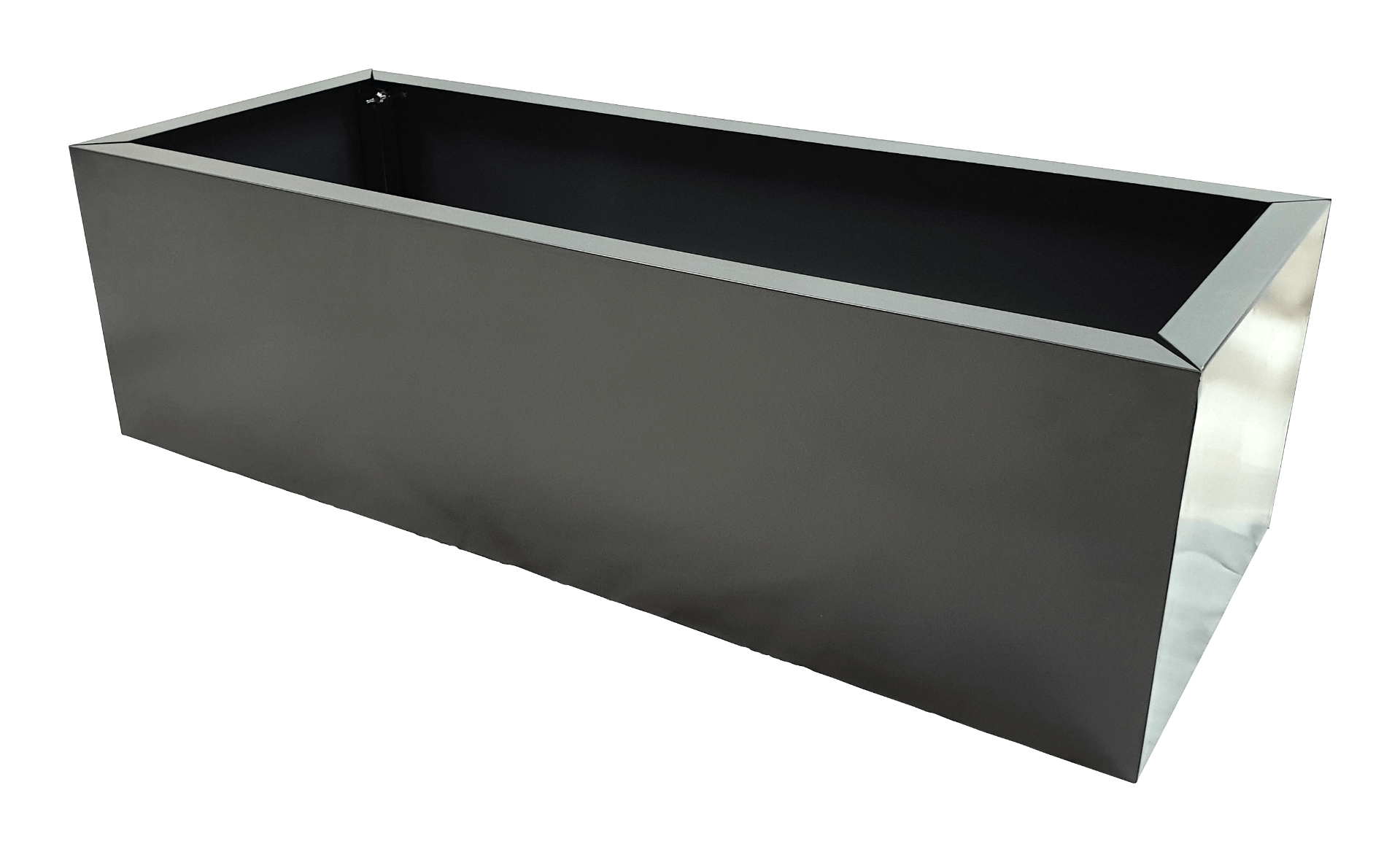 A stylish grey metal planter small designed for designer plants and hedges, showcasing its sleek finish and sturdy construction.