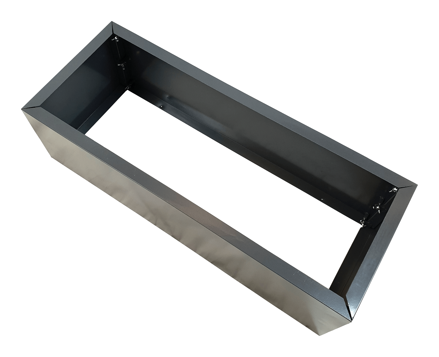 A stylish grey metal planter small designed for designer plants and hedges, showcasing its sleek finish and sturdy construction.