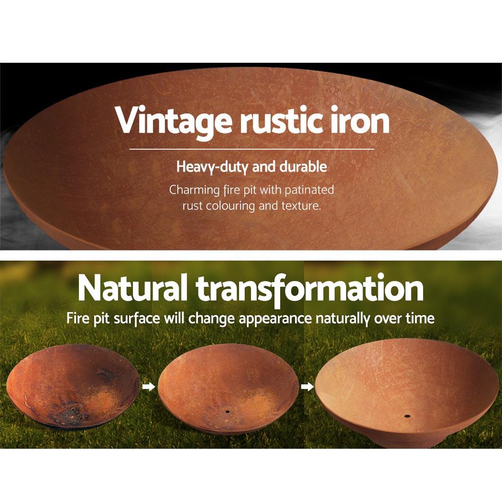 Grillz Outdoor Fire Pit featuring a rustic design with a large 80cm deep dish bowl, perfect for garden and patio use.