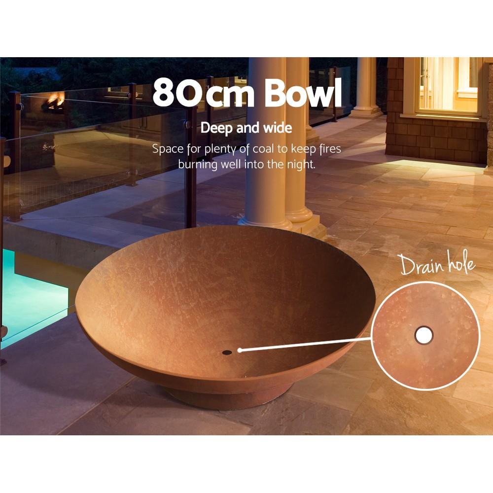 Grillz Outdoor Fire Pit featuring a rustic design with a large 80cm deep dish bowl, perfect for garden and patio use.