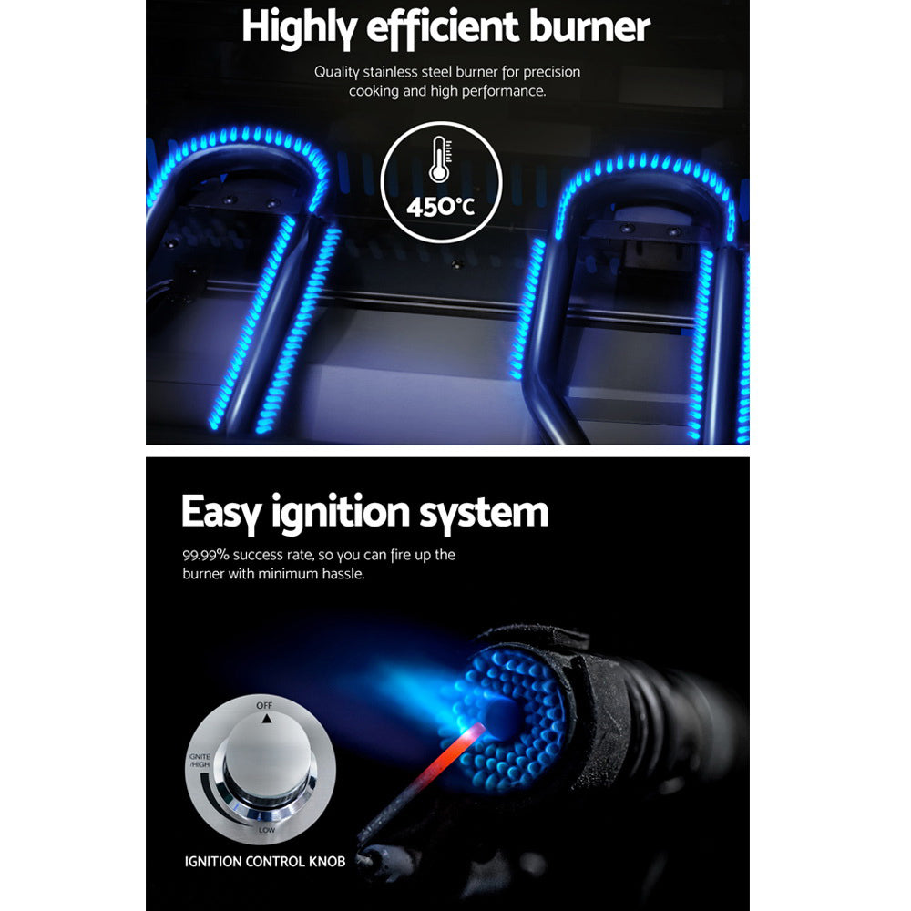 Grillz Portable Gas BBQ with two burners, stainless steel construction, and foldable design, perfect for outdoor cooking.