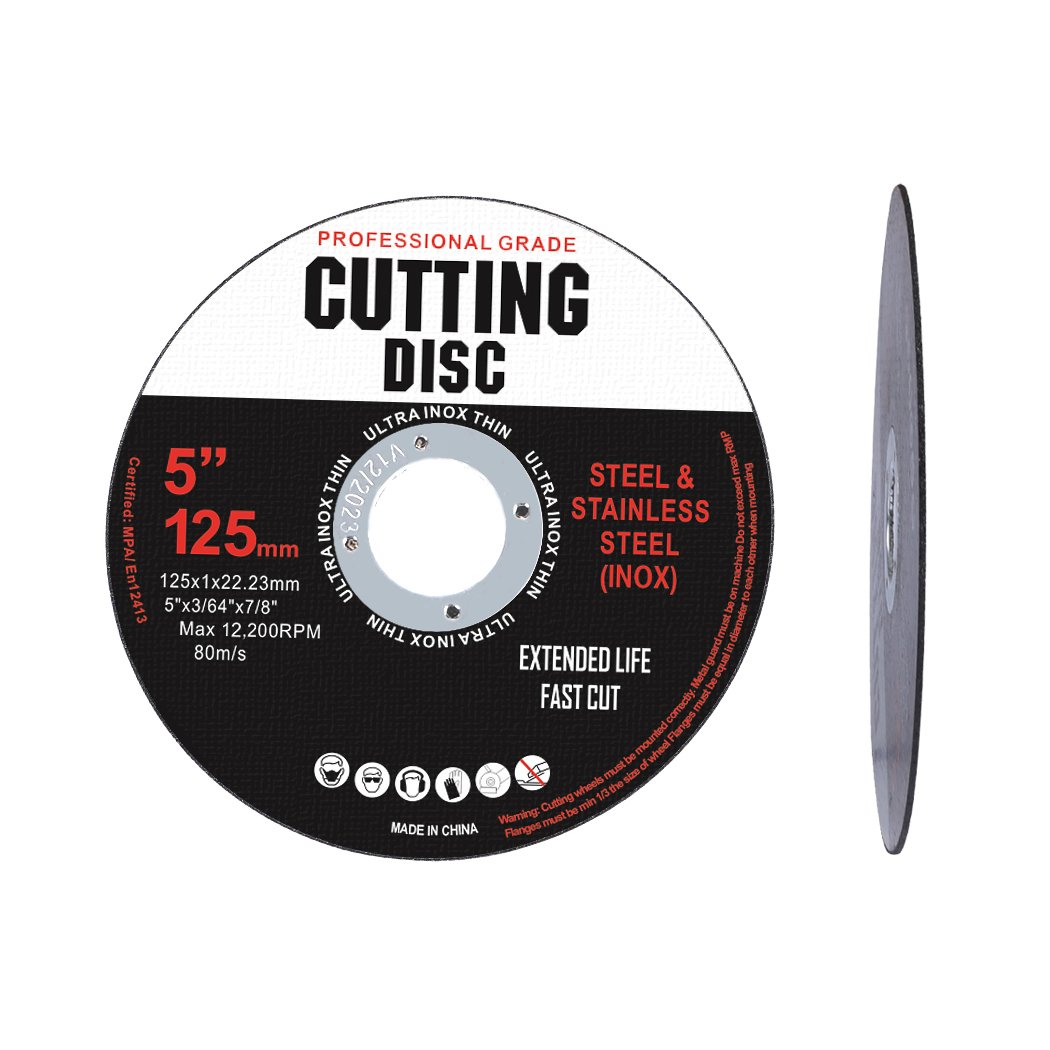5-inch cutting disc for angle grinder, designed for metal cutting with reinforced mesh and steel center ring.