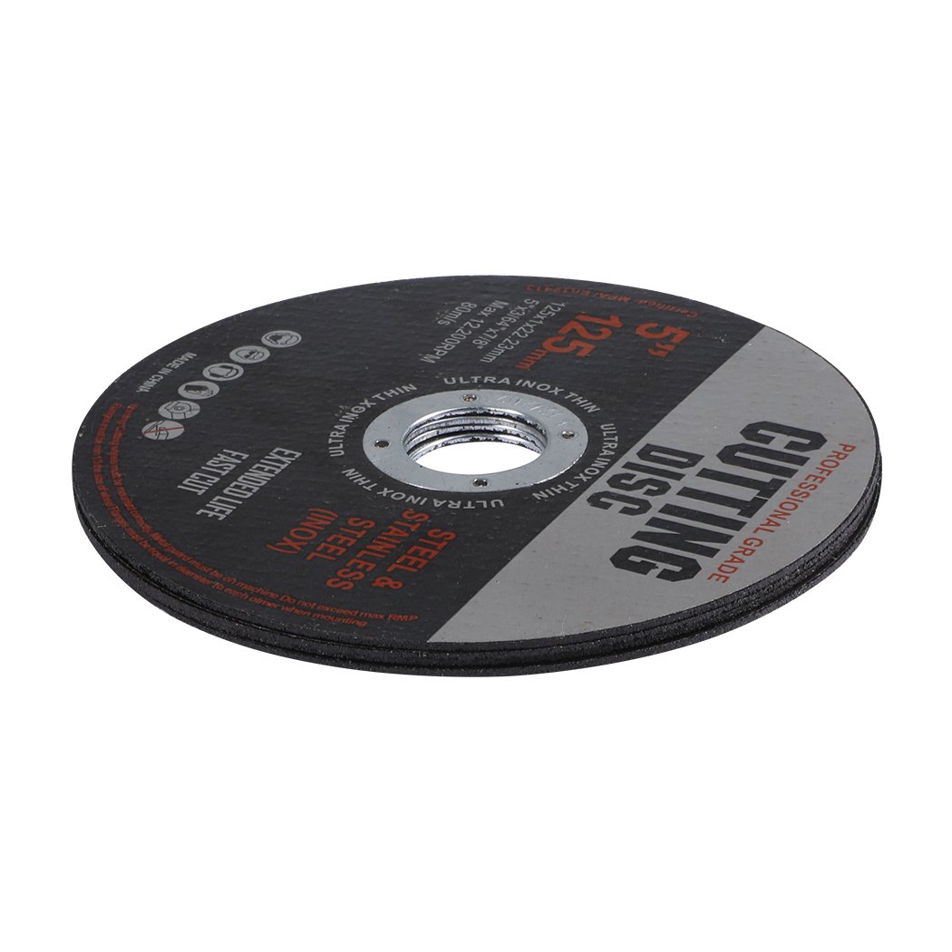 5-inch cutting disc for angle grinder, designed for precision metal cutting with reinforced mesh and stainless steel center ring.