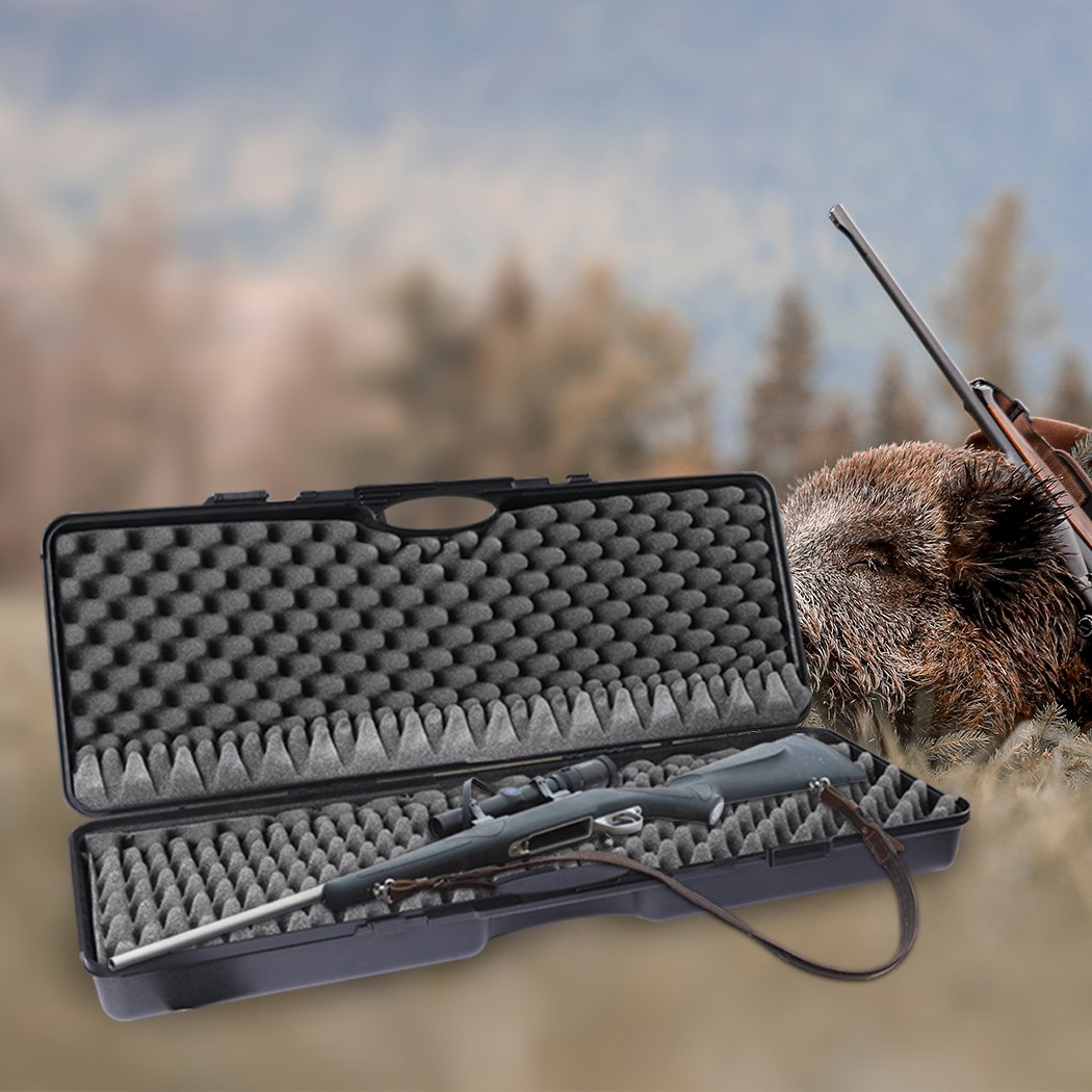 Portable Hard Double Shotgun Rifle Hunting Carry Box with secure latches and padded interior for firearm protection.