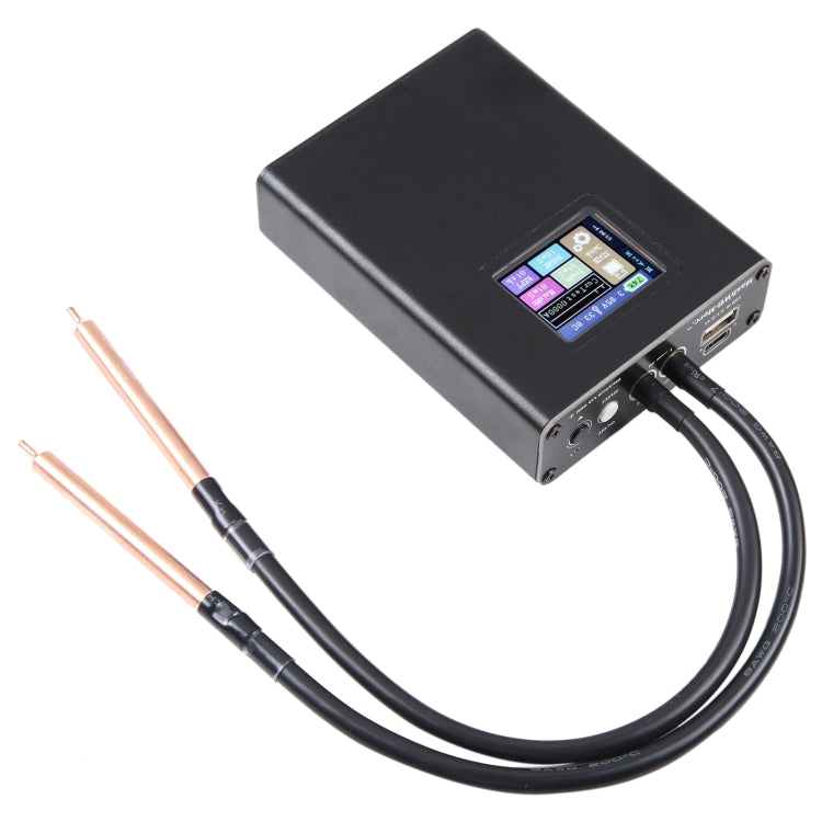 Handheld Spot Welder Machine with welding pens and battery, designed for nickel welding.