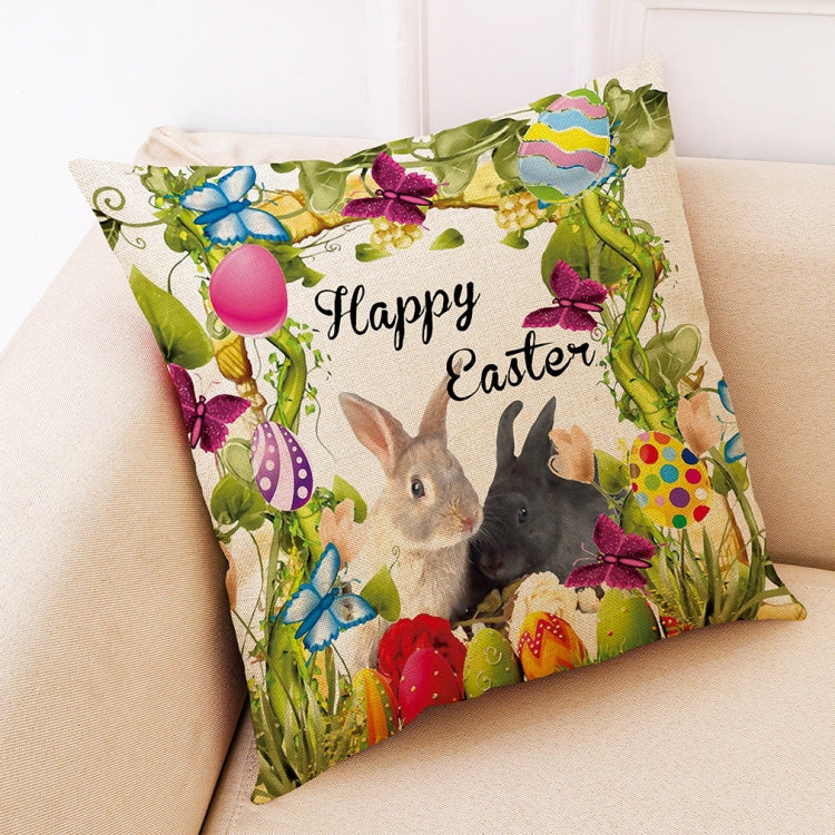 Happy Easter Pattern Sofa Cushion, 45x45cm, featuring a festive design and hidden zipper for durability.