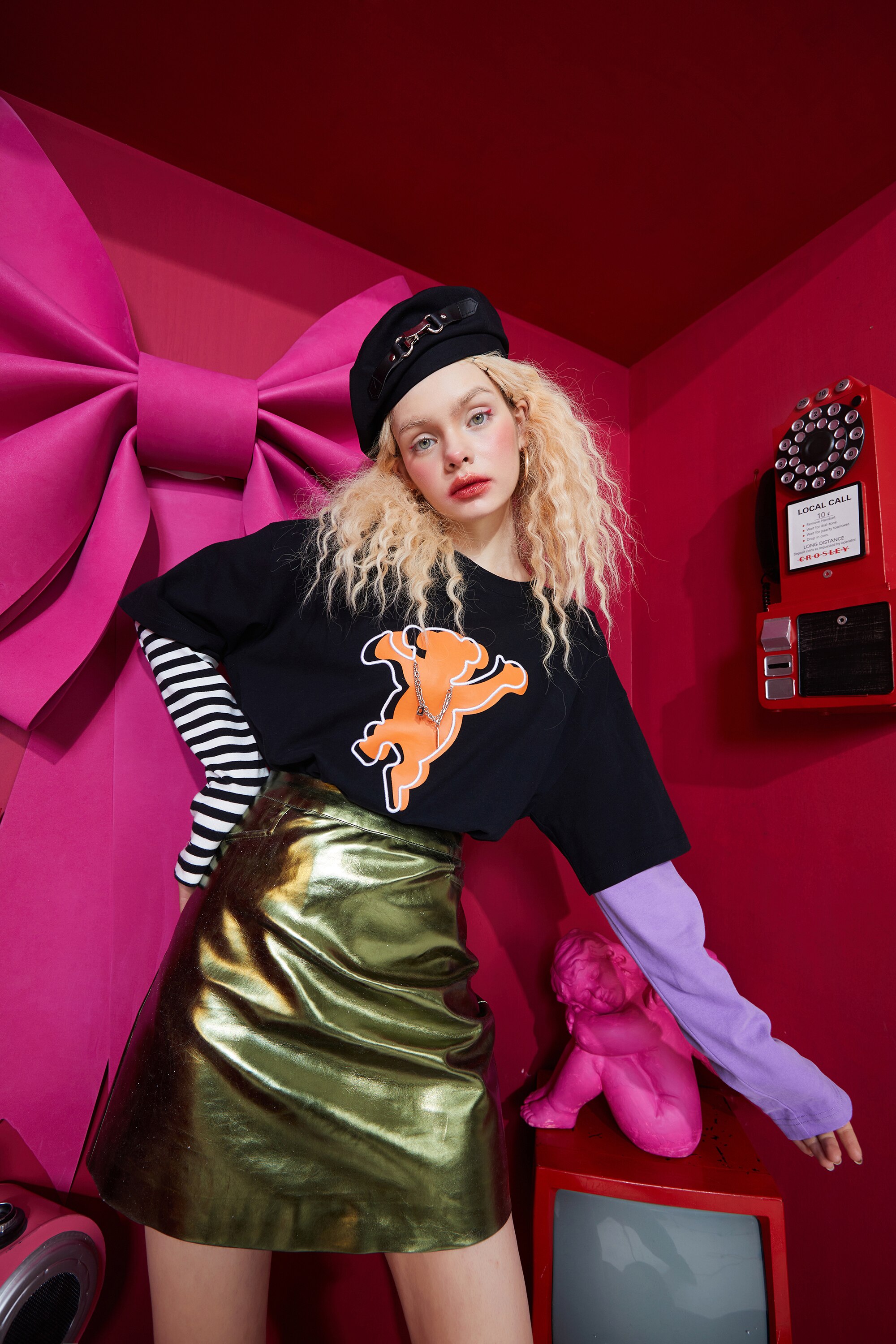 Harajuku Bear Print Casual Pullover T-Shirt for women in vibrant colors, featuring a cute bear design and short sleeves.