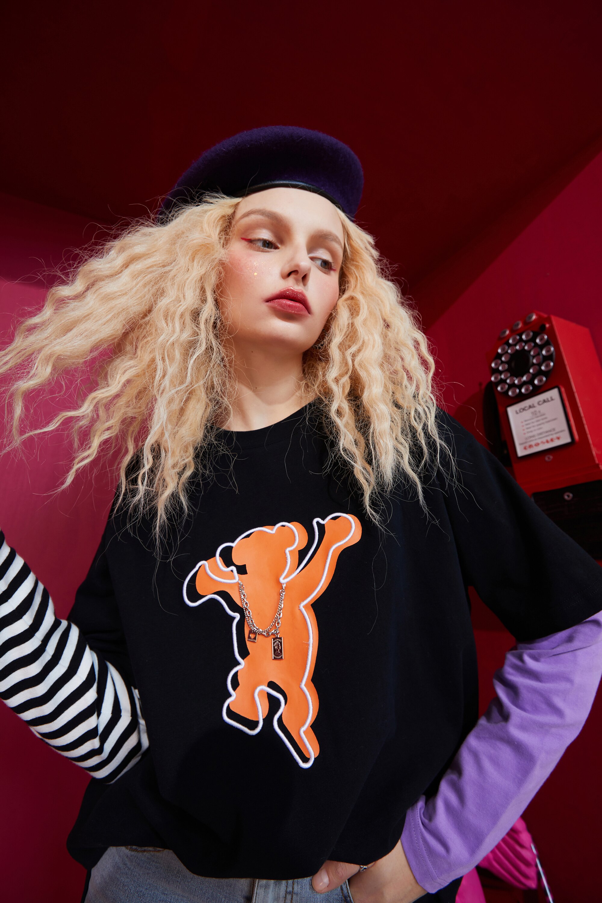 Harajuku Bear Print Casual Pullover T-Shirt for women in vibrant colors, featuring a cute bear design and short sleeves.