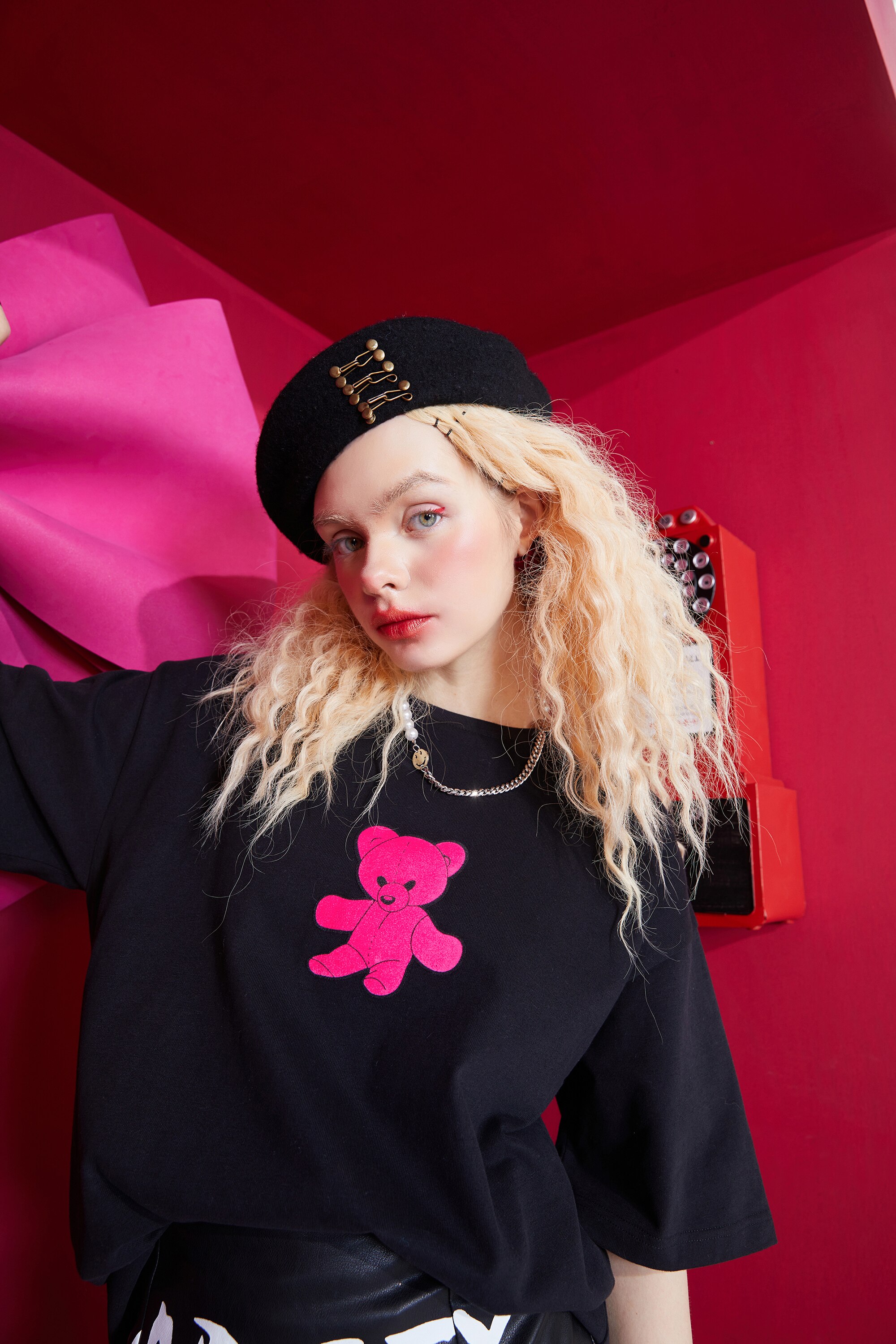 Harajuku Bear Print Casual Pullover T-Shirt for women in vibrant colors, featuring a cute bear design and short sleeves.