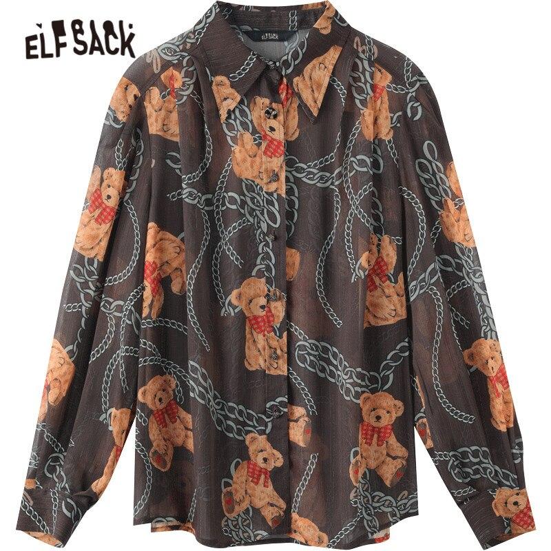 A stylish women's casual shirt featuring a cute bear print, perfect for winter wear, made from soft cotton fabric.