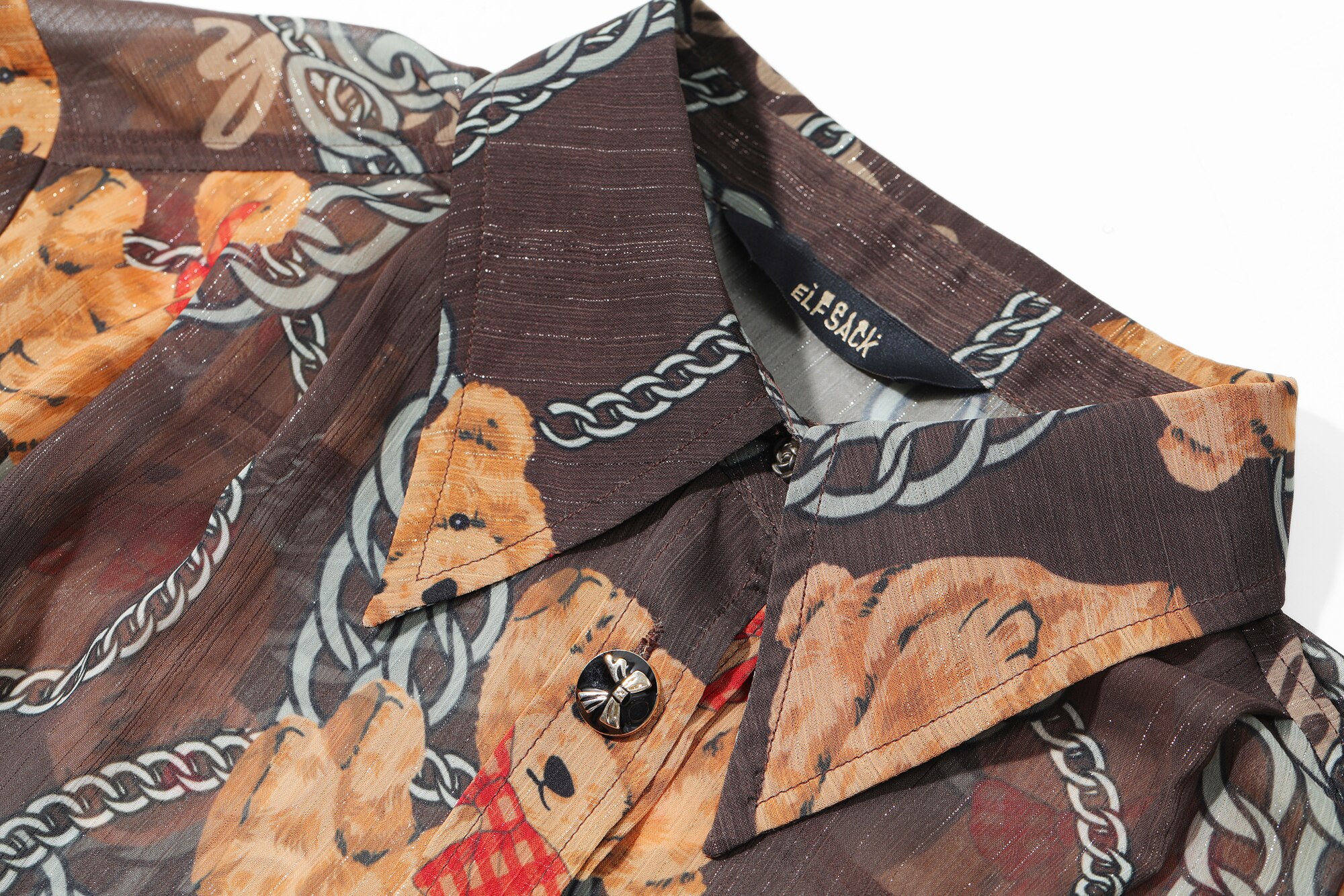 A stylish women's casual shirt featuring a cute bear print, perfect for winter wear, made from soft cotton fabric.
