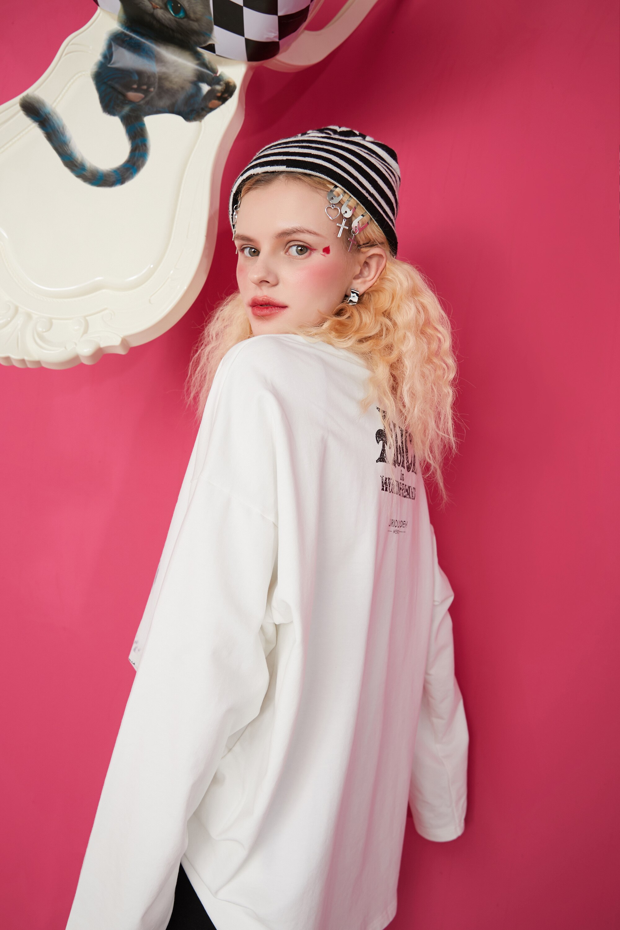 Harajuku Cartoon Print Casual Pullover T-Shirt for women, featuring a vibrant cartoon design on a white background, perfect for spring and autumn wear.