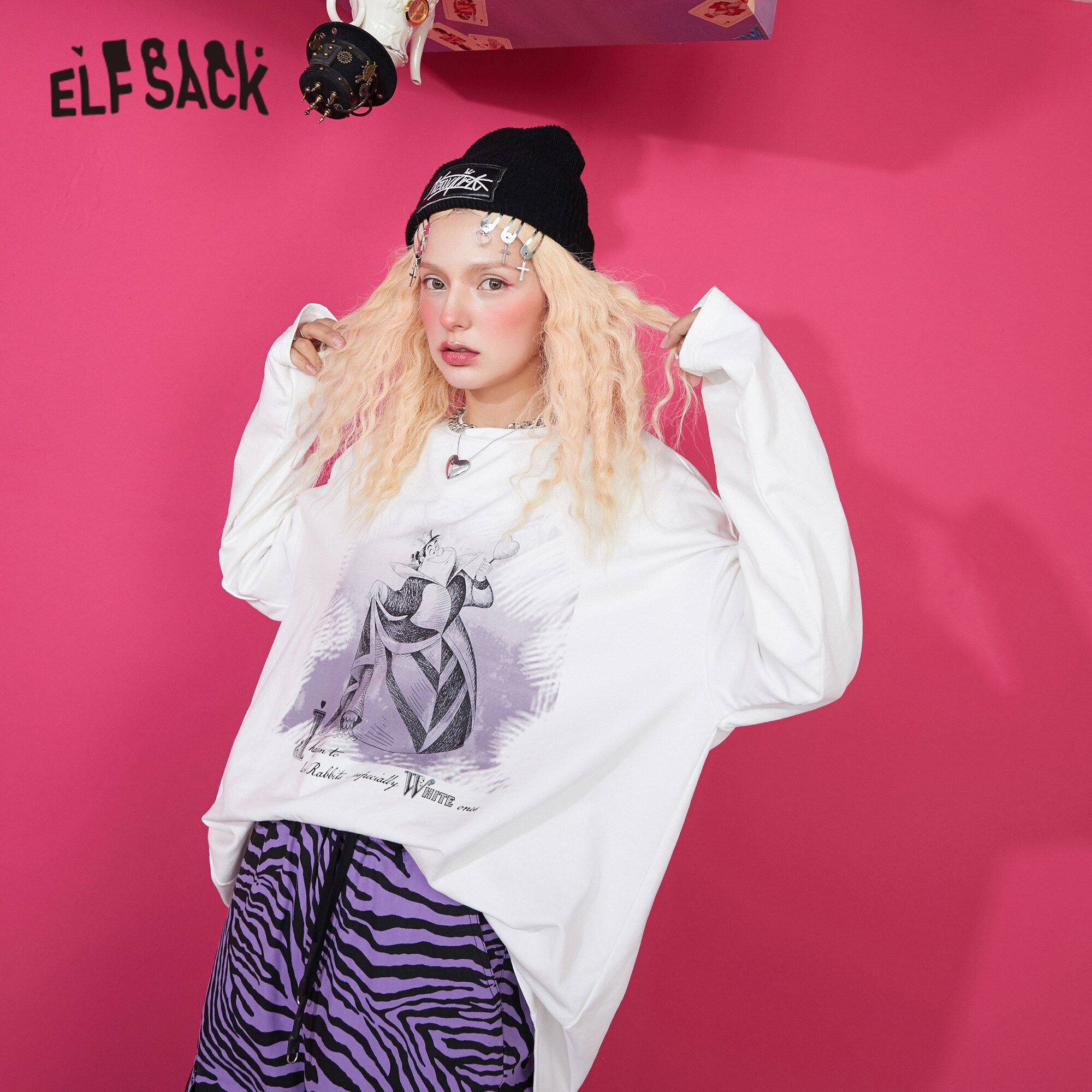Harajuku Cartoon Print Casual Pullover T-Shirt for women, featuring a vibrant cartoon design on a white background, perfect for spring and autumn wear.