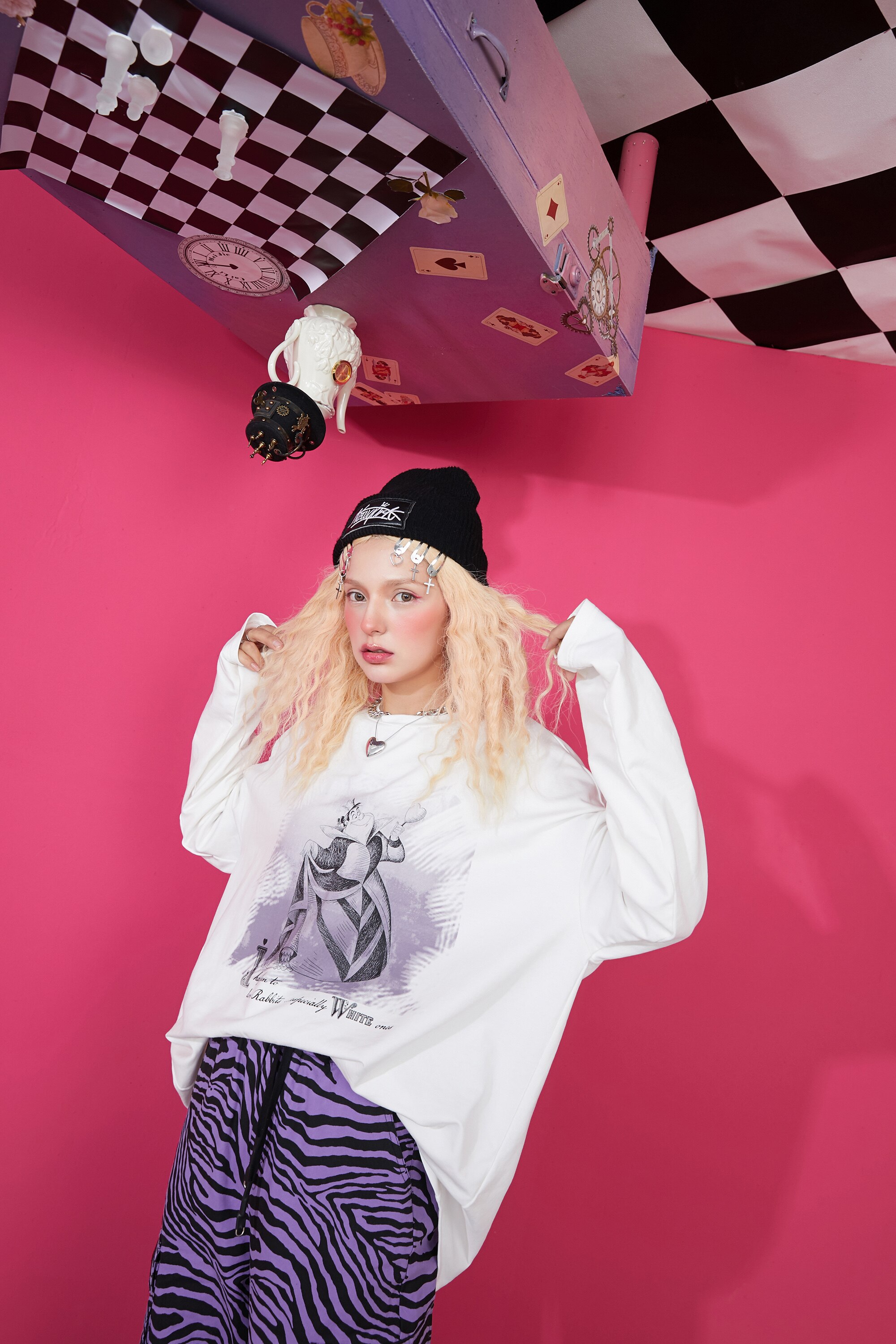 Harajuku Cartoon Print Casual Pullover T-Shirt for women, featuring a vibrant cartoon design on a white background, perfect for spring and autumn wear.