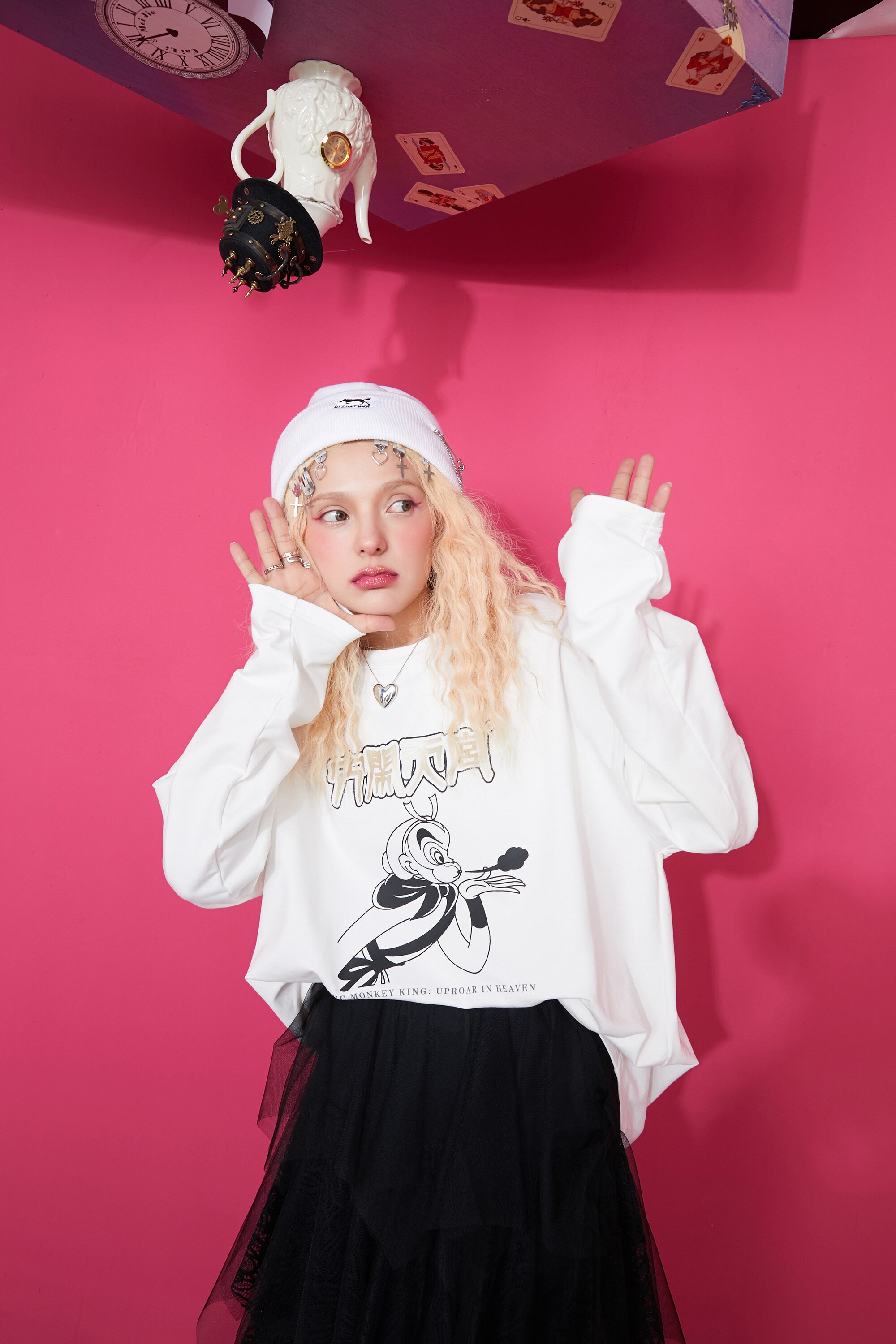 Harajuku Cartoon Print Casual Pullover T-Shirt for women, featuring a vibrant cartoon design on a white background, perfect for spring and autumn wear.