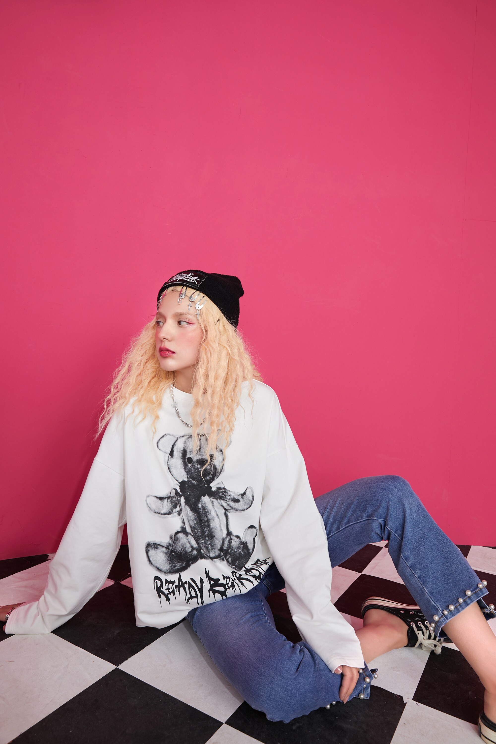 Harajuku Cartoon Print Casual Pullover T-Shirt for women, featuring a vibrant cartoon design on a white background, perfect for spring and autumn wear.