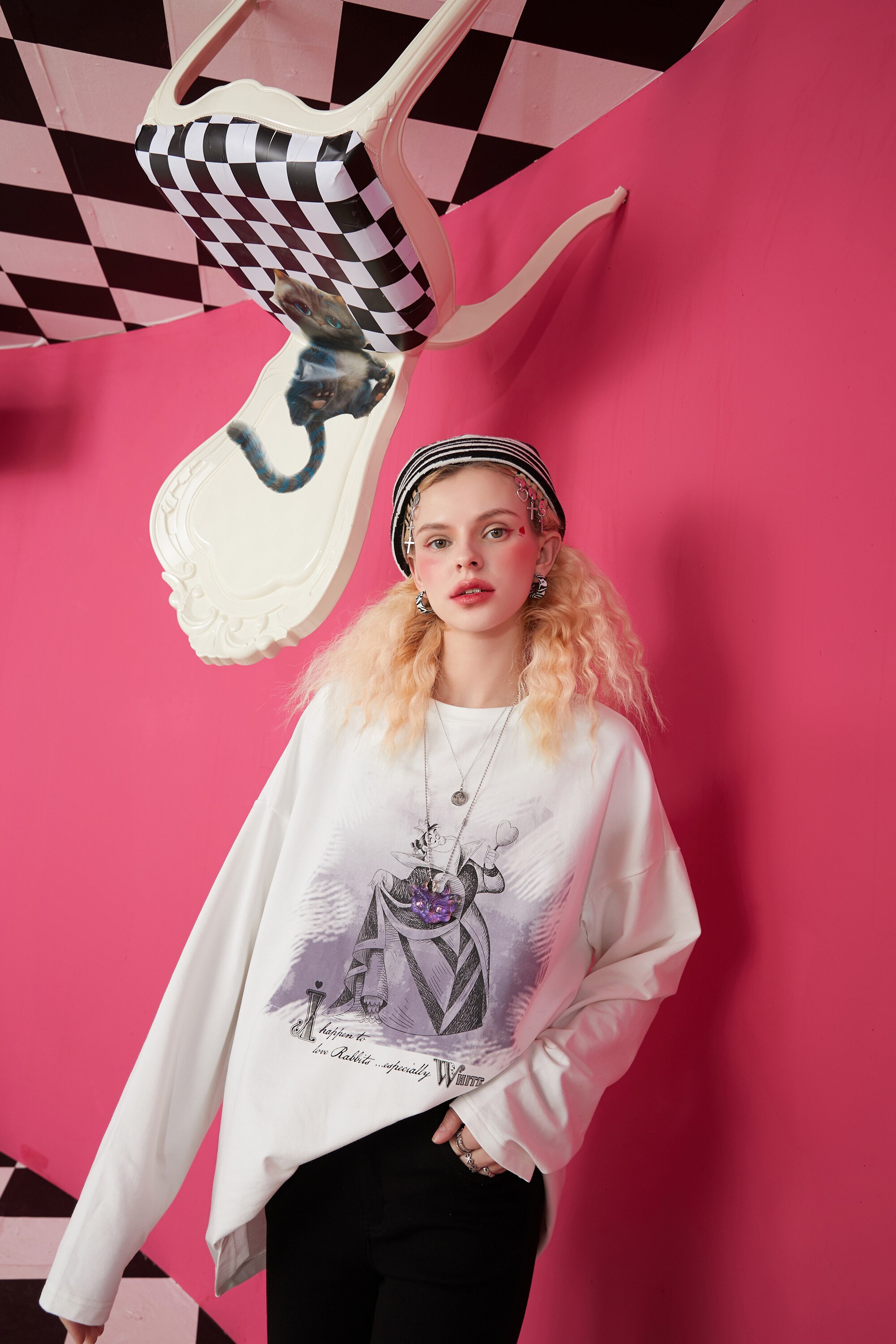 Harajuku Cartoon Print Casual Pullover T-Shirt for women, featuring a vibrant cartoon design on a white background, perfect for spring and autumn wear.