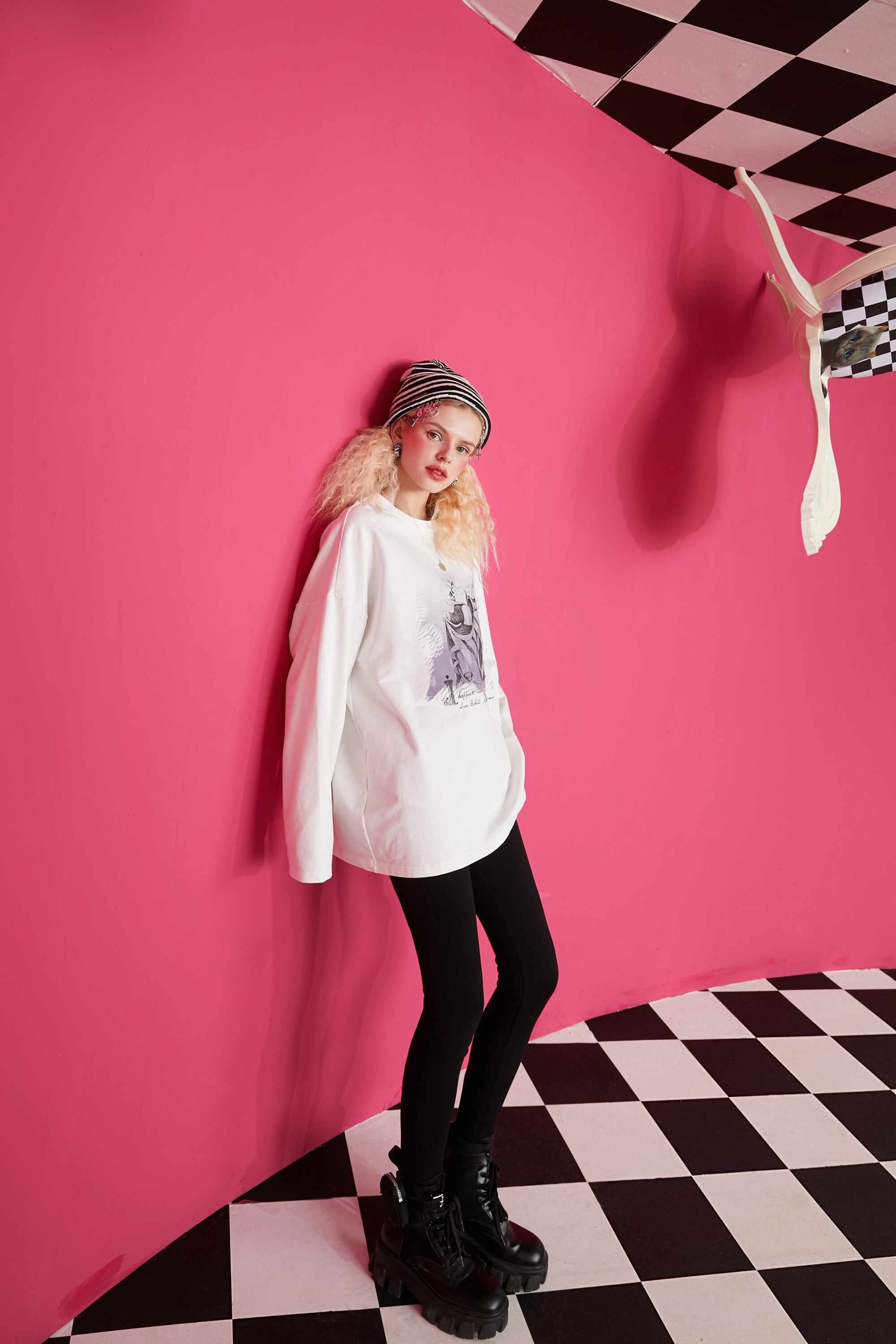 Harajuku Cartoon Print Casual Pullover T-Shirt for women, featuring a vibrant cartoon design on a white background, perfect for spring and autumn wear.