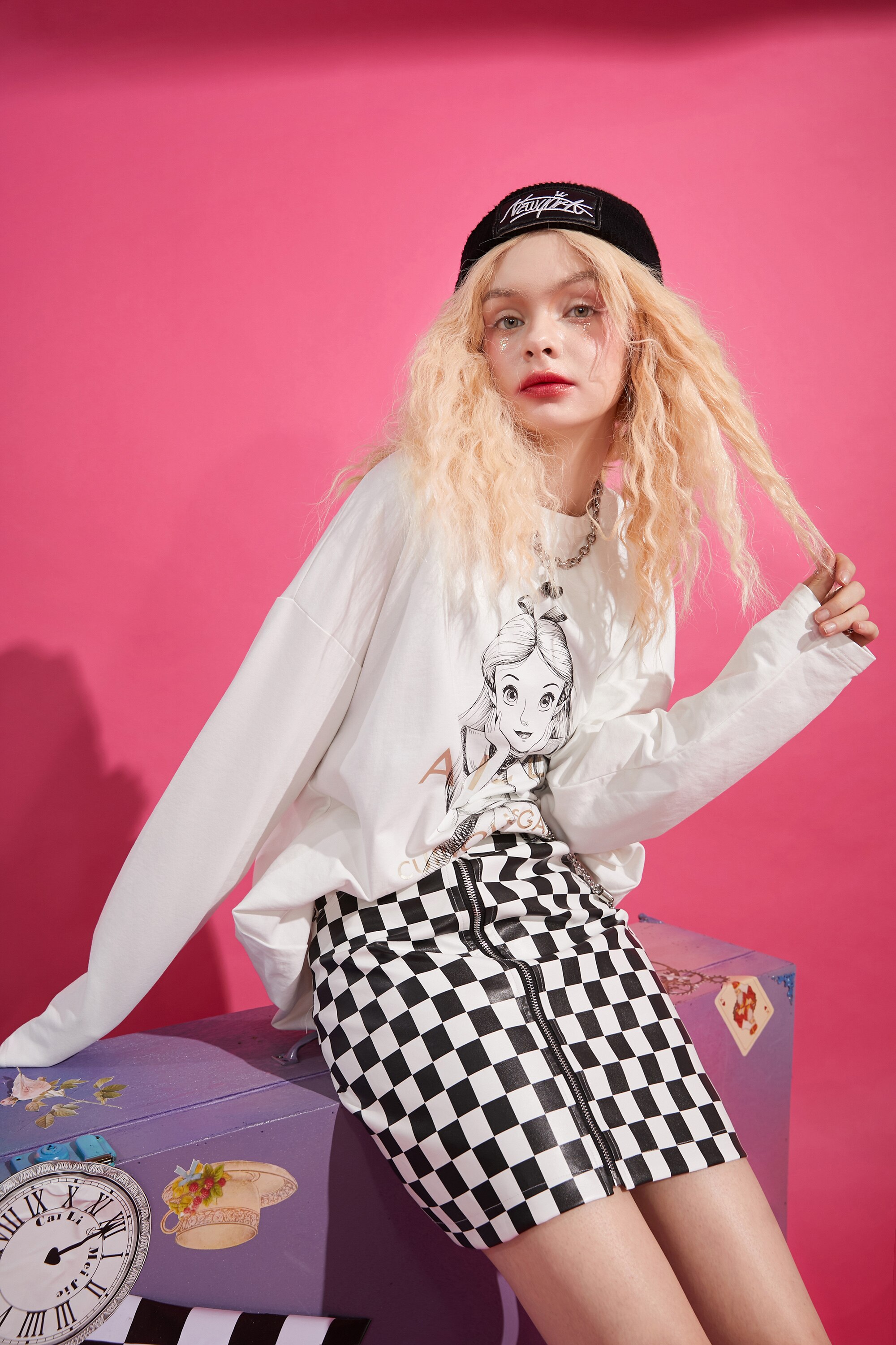 Harajuku Cartoon Print Casual Pullover T-Shirt for women, featuring a vibrant cartoon design on a white background, perfect for spring and autumn wear.