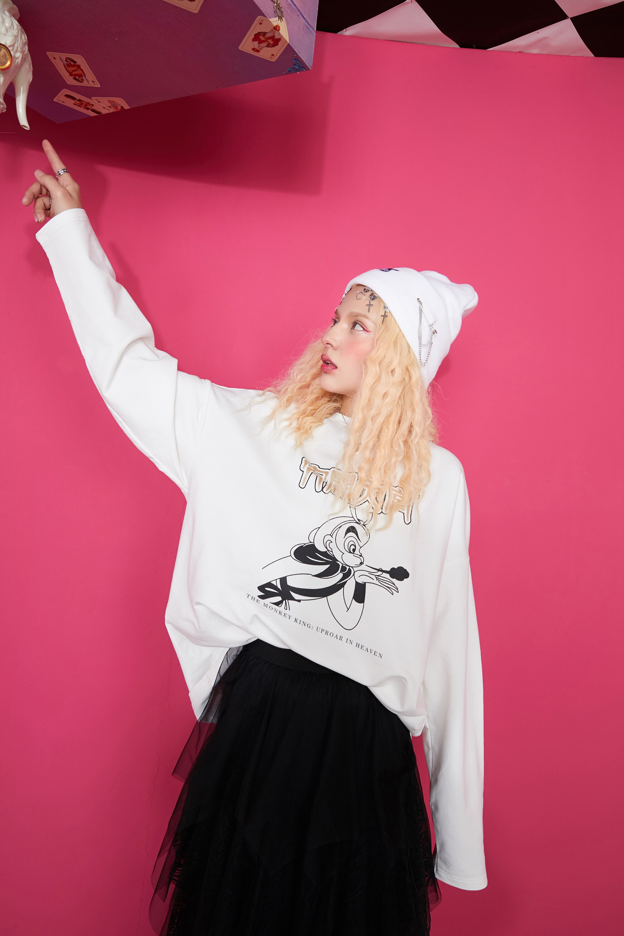 Harajuku Cartoon Print Casual Pullover T-Shirt for women, featuring a vibrant cartoon design on a white background, perfect for spring and autumn wear.