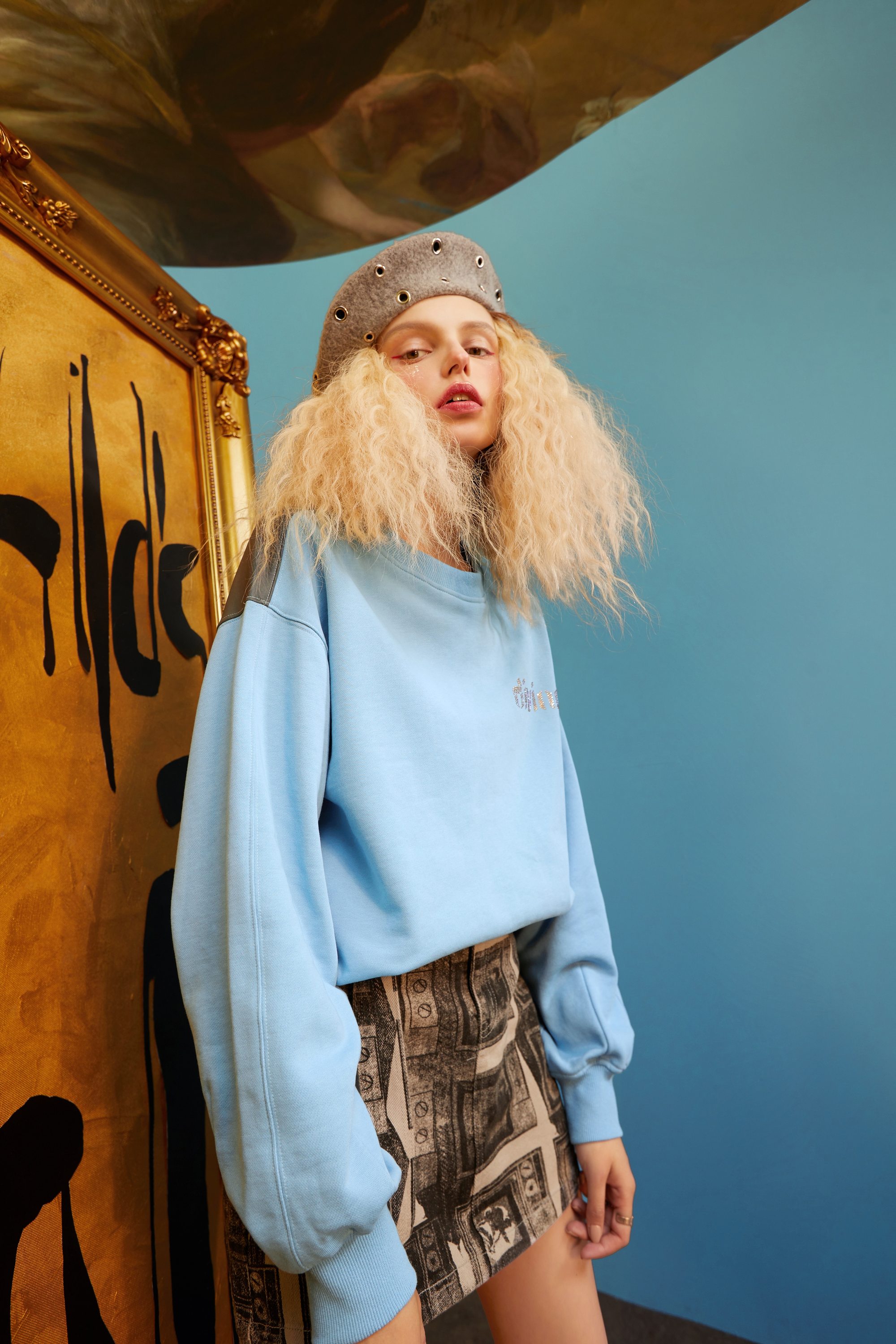 Harajuku Graphic Print Casual Pullover Sweatshirt for women in blue, featuring a stylish graphic design and comfortable fit.