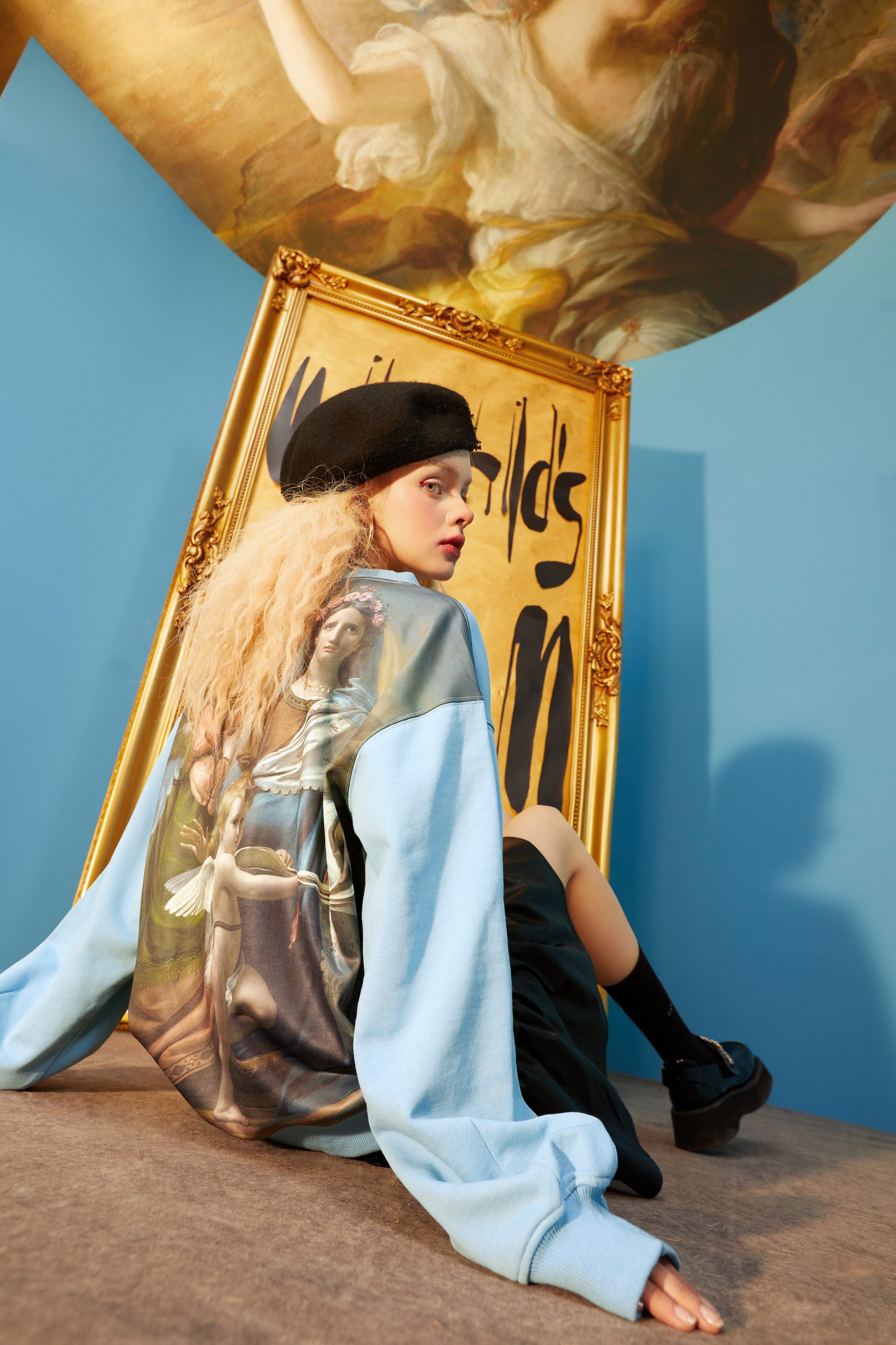 Harajuku Graphic Print Casual Pullover Sweatshirt for women in blue, featuring a stylish graphic design and comfortable fit.