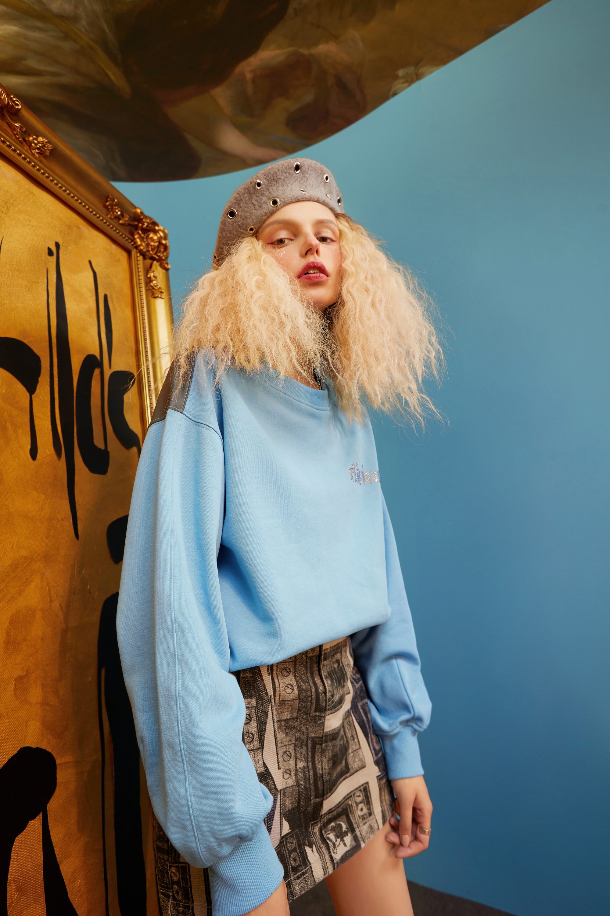 Harajuku Graphic Print Casual Pullover Sweatshirt for women in blue, featuring a stylish graphic design and comfortable fit.