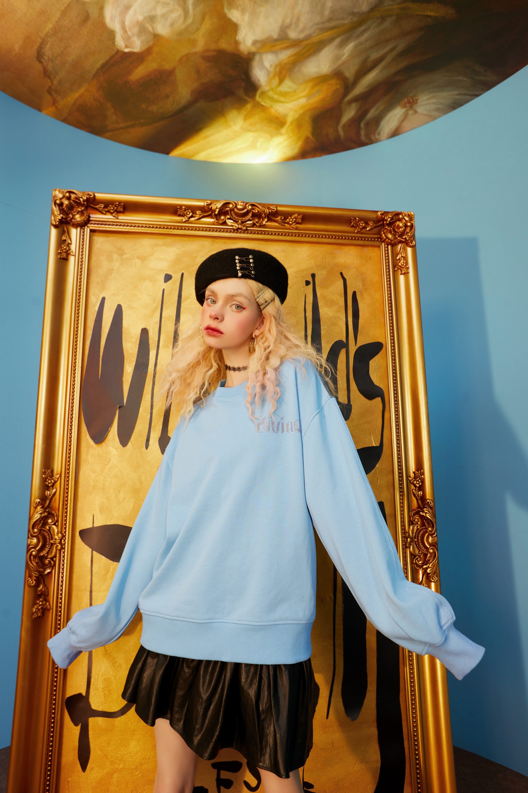 Harajuku Graphic Print Casual Pullover Sweatshirt for women in blue, featuring a stylish graphic design and comfortable fit.