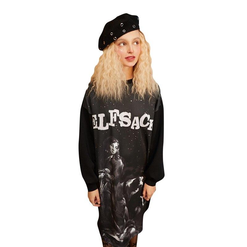 Harajuku Graphic Print Straight Casual Vintage Dress for women, featuring a backless design with a bow, knee-length cut, and vibrant print.