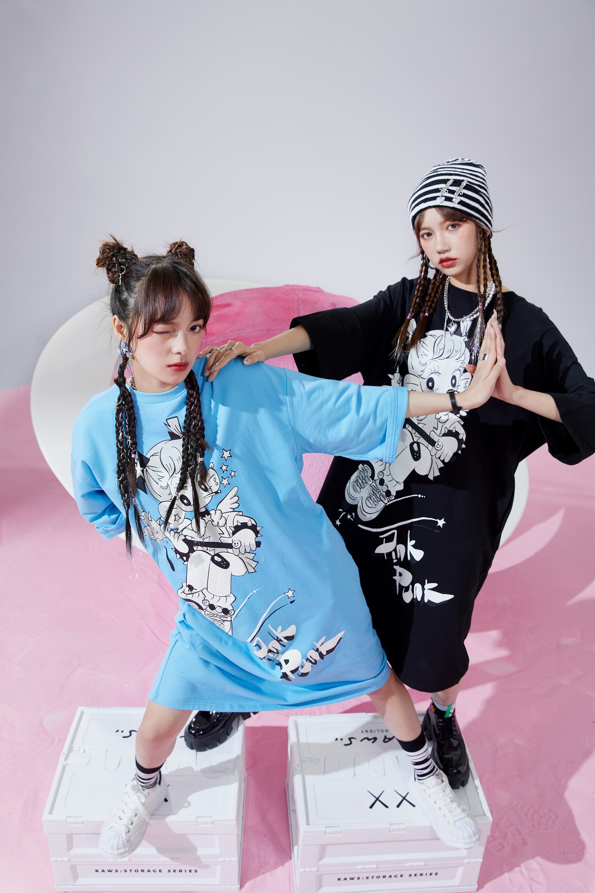 Harajuku Graphic Print Straight Casual Vintage Dress for women, featuring a backless design with a bow, knee-length cut, and vibrant print.