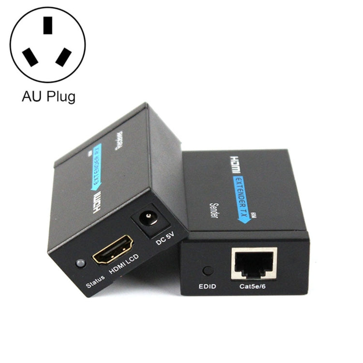 HDY-60 HDMI to RJ45 Extender with network cable connection, compact design for easy installation.