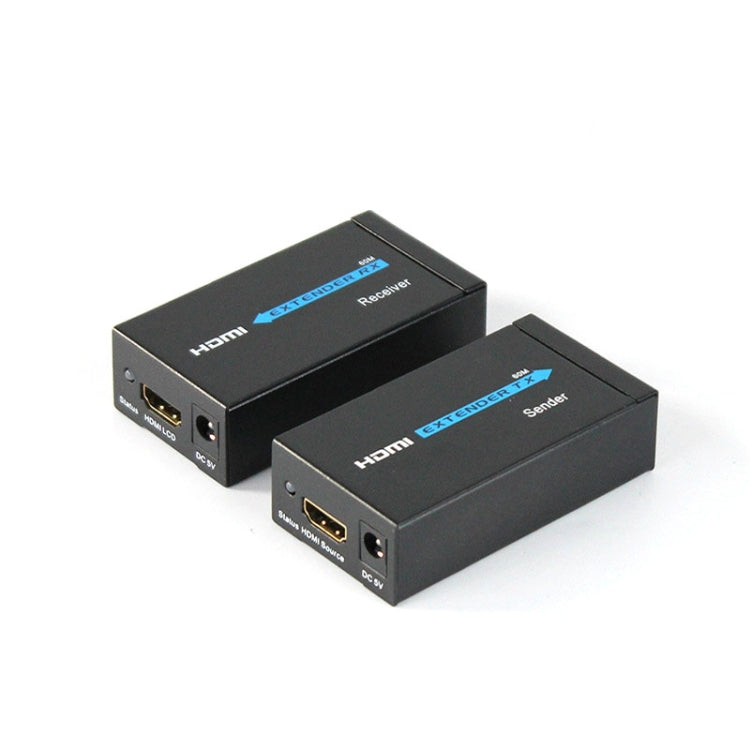 HDY-60 HDMI to RJ45 Extender with network cable connection, compact design for easy installation.