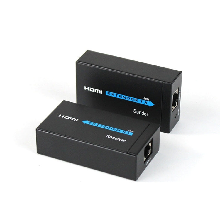 HDY-60 HDMI to RJ45 Extender with network cable connection, compact design for easy installation.