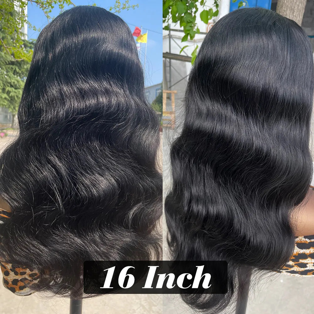 Headband wig made from 100% Remy human hair with body wave texture, showcasing natural black color and 180% density.