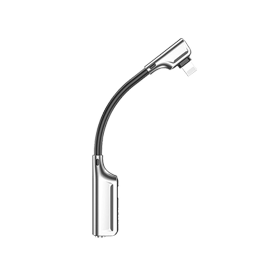 Headphone Adapter Lightning Jack Audio Charger Splitter for iPhone 7 and 8, featuring dual ports for simultaneous audio and charging.
