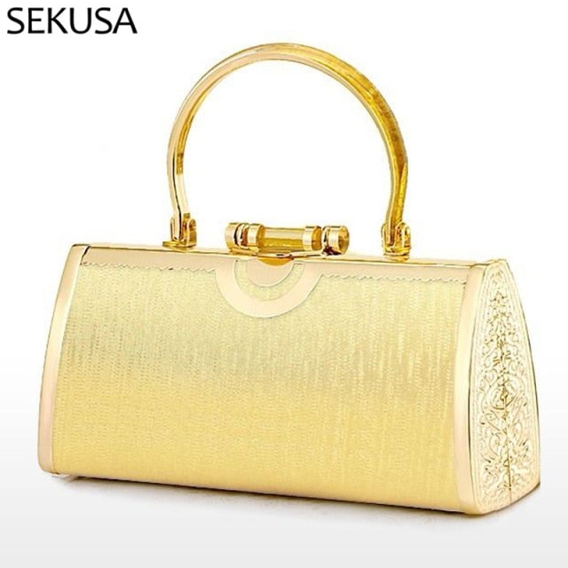 Heart Diamonds women's handbag featuring a golden chain shoulder strap and geometric pattern, perfect for parties and weddings.