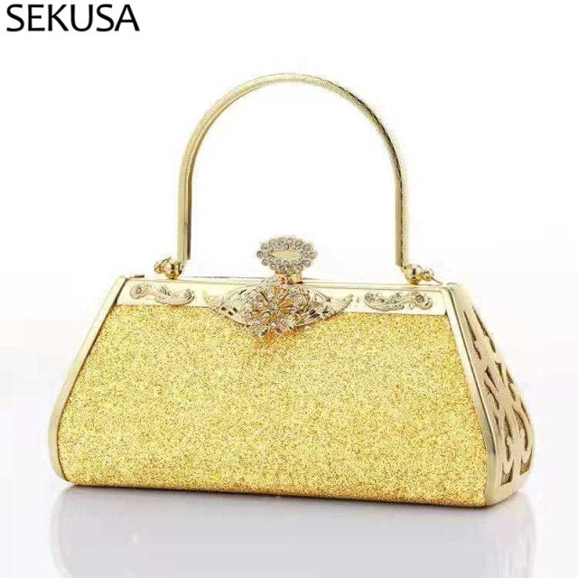 Heart Diamonds women's handbag featuring a golden chain shoulder strap and geometric pattern, perfect for parties and weddings.