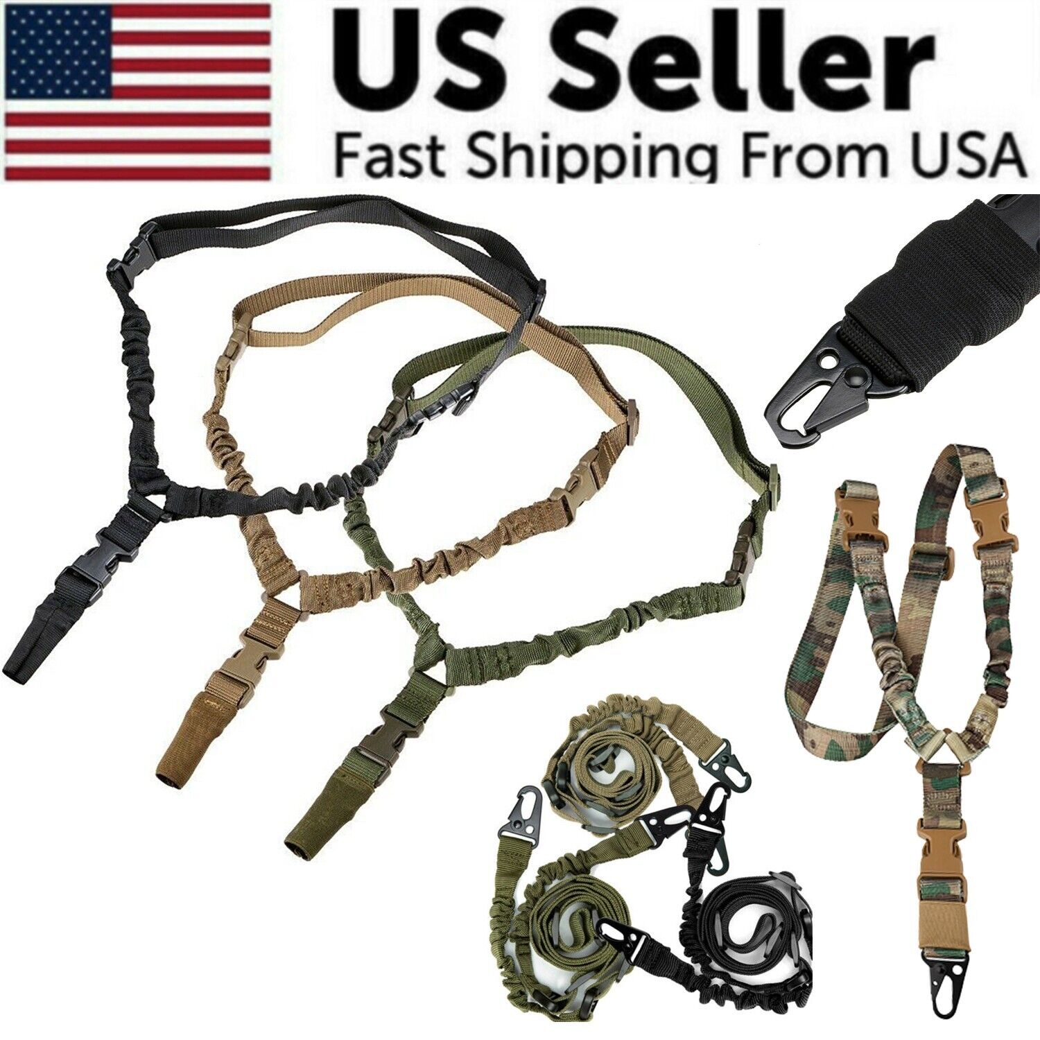 Heavy Duty Tactical Single Point Gun Rifle Sling with adjustable length and quick detach buckle, designed for comfort and durability.