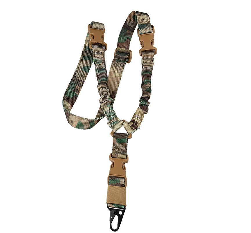 Heavy Duty Tactical Single Point Gun Rifle Sling with adjustable length and quick detach buckle, designed for comfort and durability.