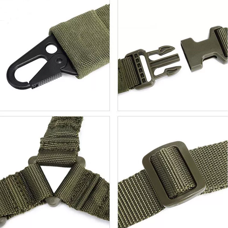 Heavy Duty Tactical Single Point Gun Rifle Sling with adjustable length and quick detach buckle, designed for comfort and durability.