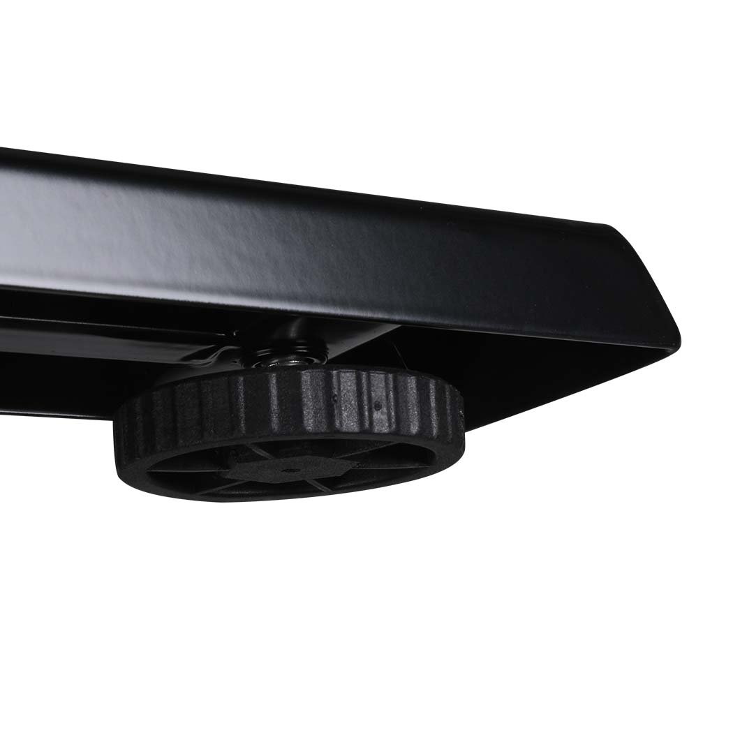 Height Adjustable Desk with a sleek black finish, showcasing its sturdy steel frame and spacious particle board surface.