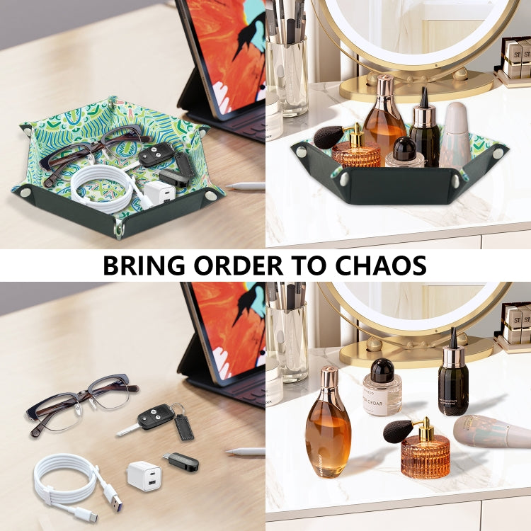 Hexagonal Desktop PU Storage Box in a stylish design, perfect for organizing sundries.