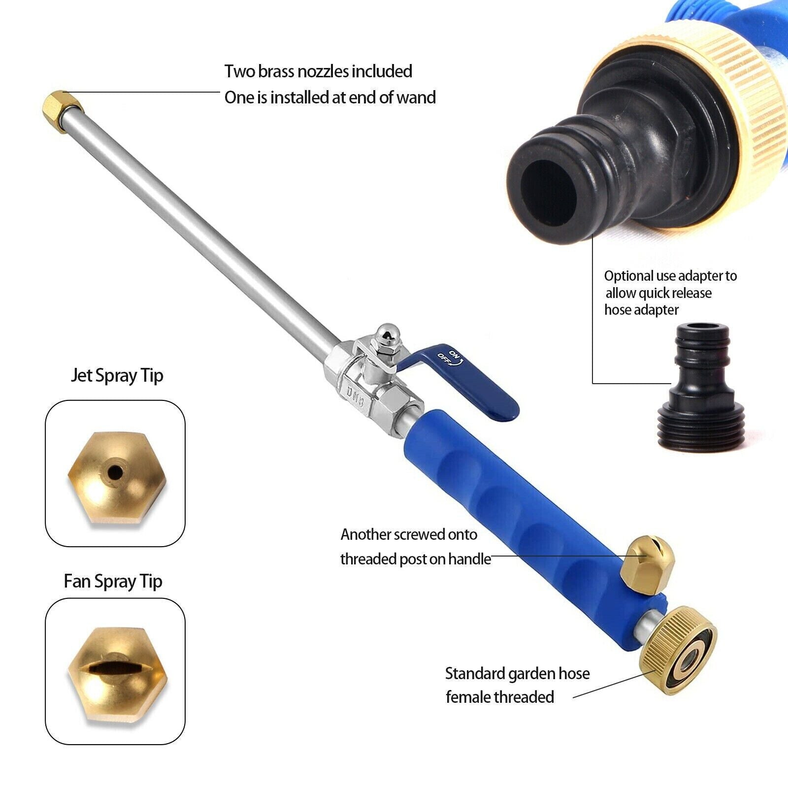 High Pressure Power Washer Water Spray Gun Nozzle Wand Attachment with two nozzle tips for versatile cleaning.