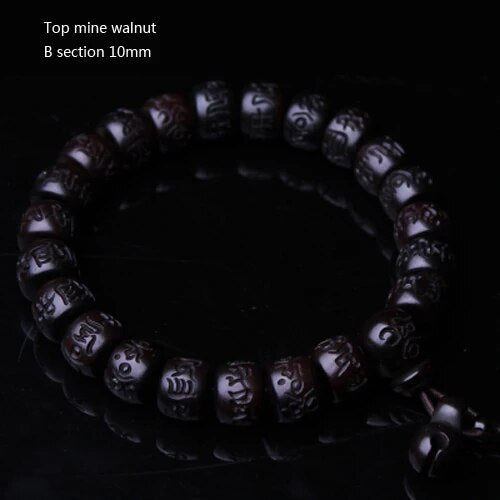 High quality Natural Lightning Peach Wood Buddha beads, hand carved, showcasing intricate details and a warm wood finish.