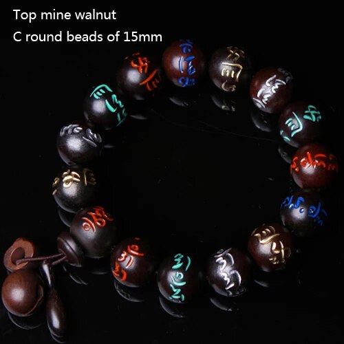 High quality Natural Lightning Peach Wood Buddha beads, hand carved, showcasing intricate details and a warm wood finish.