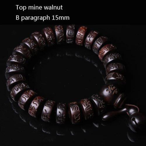 High quality Natural Lightning Peach Wood Buddha beads, hand carved, showcasing intricate details and a warm wood finish.