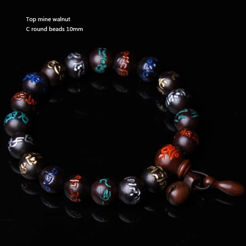 High quality Natural Lightning Peach Wood Buddha beads, hand carved, showcasing intricate details and a warm wood finish.