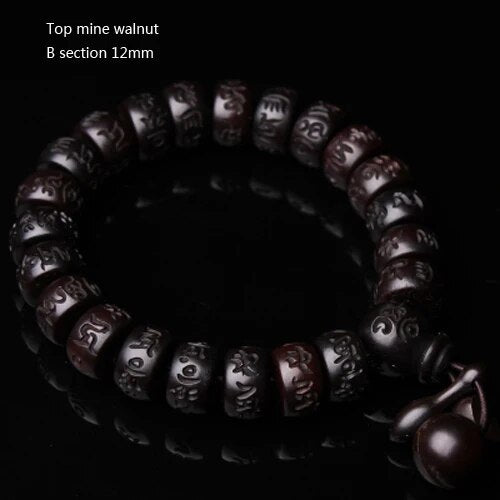 High quality Natural Lightning Peach Wood Buddha beads, hand carved, showcasing intricate details and a warm wood finish.