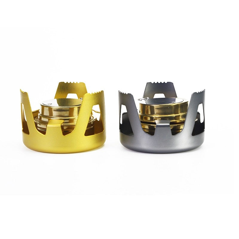 High Quality Outdoor Picnic Stove, a mini ultra-light spirit combustor made of aluminum alloy, designed for camping and outdoor cooking.
