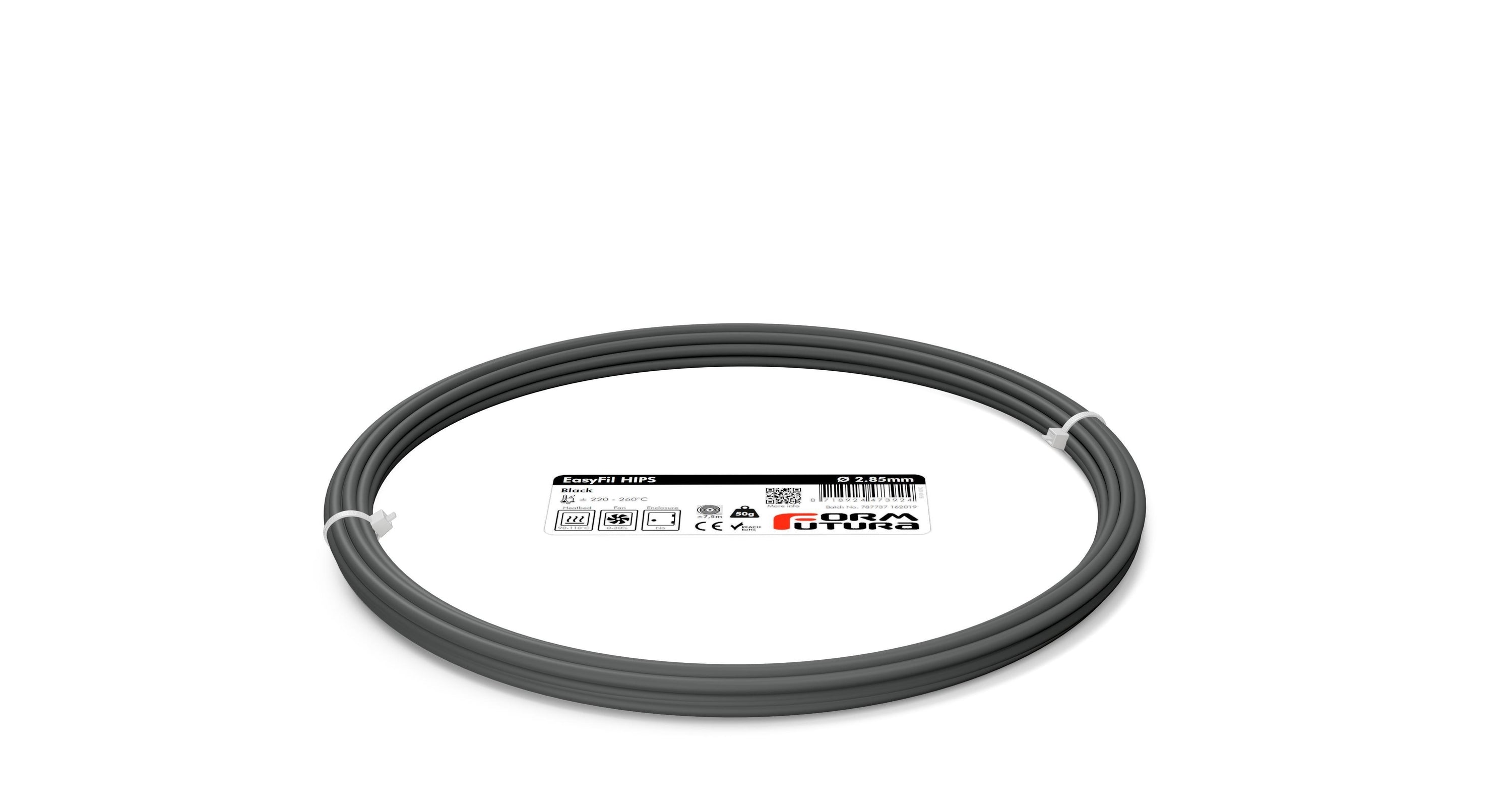 EasyFil HIPS filament in various colors including Black, Dark Blue, and Grey, showcasing its smooth matte finish and high-quality spool design.